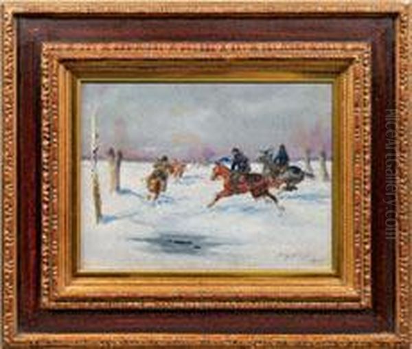 Winterlicheverfolgungsjagd Mit Ulanen Oil Painting by Jerzy Kossak