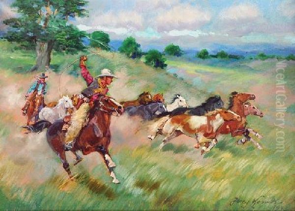 Cowboy Na Prerii Oil Painting by Jerzy Kossak