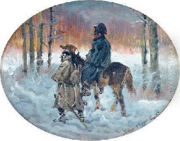 Odwrot Spod Moskwy Oil Painting by Jerzy Kossak