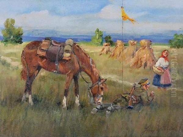 Odpoczynek Ulana Oil Painting by Jerzy Kossak