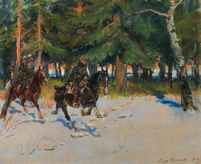 Uhlan's Patrol Oil Painting by Jerzy Kossak