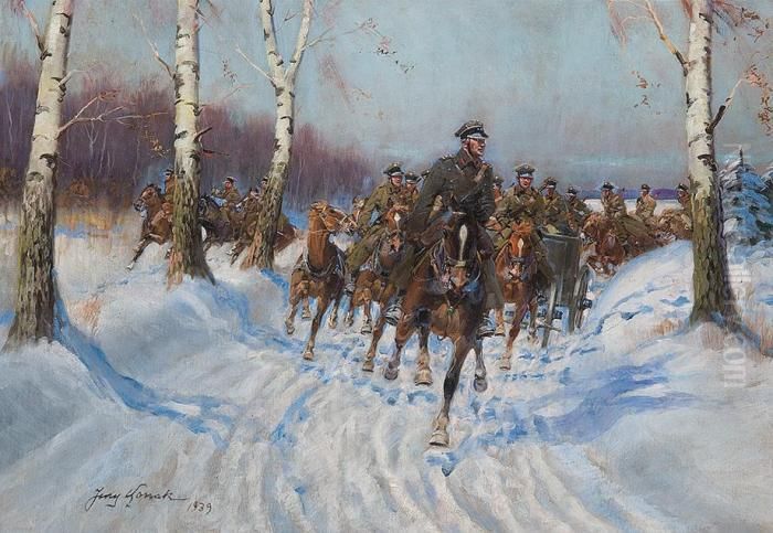 Horse Artillery Oil Painting by Jerzy Kossak
