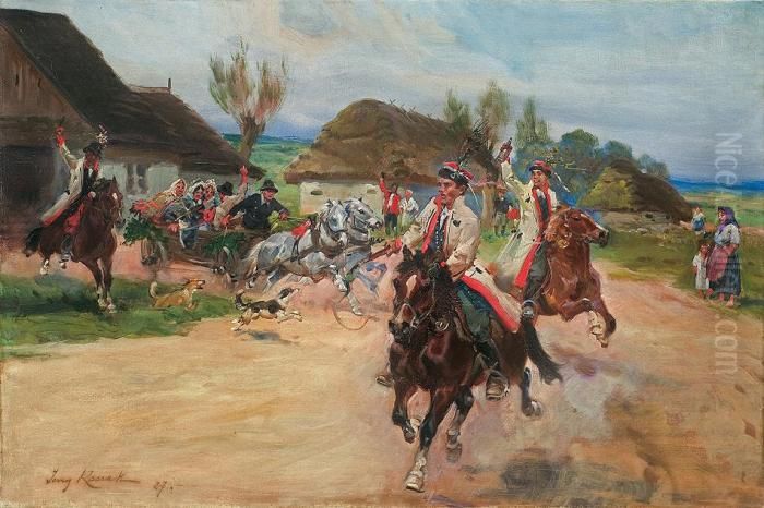 Polish Wedding Oil Painting by Jerzy Kossak