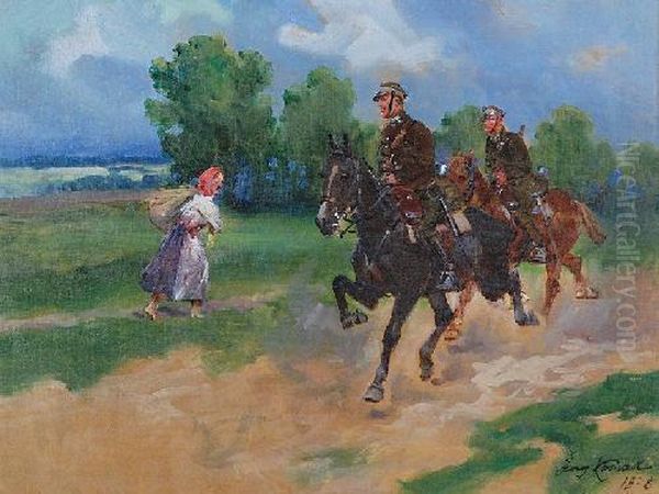 Ulani I Dziewczyna Oil Painting by Jerzy Kossak
