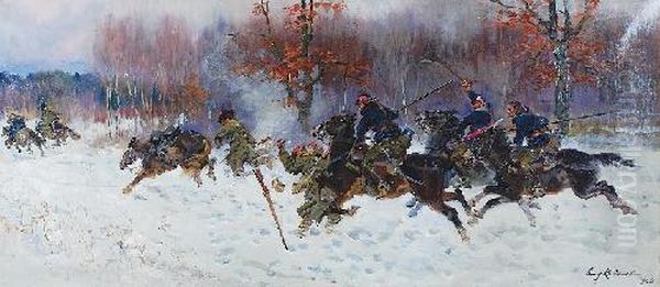 Pogon Za Bolszewikami Oil Painting by Jerzy Kossak