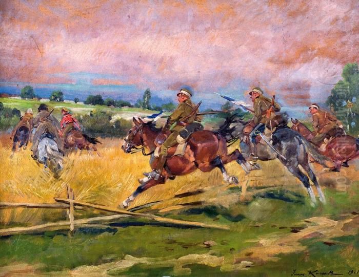 Pogon Ulanow Za Kozakami Oil Painting by Jerzy Kossak