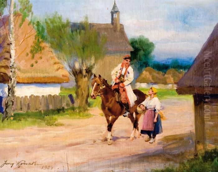 Krakus I Dziewczyna Oil Painting by Jerzy Kossak