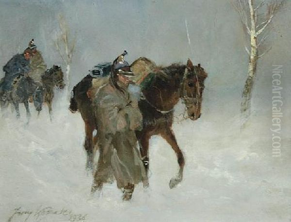 Odwrot Spod Moskwy Oil Painting by Jerzy Kossak