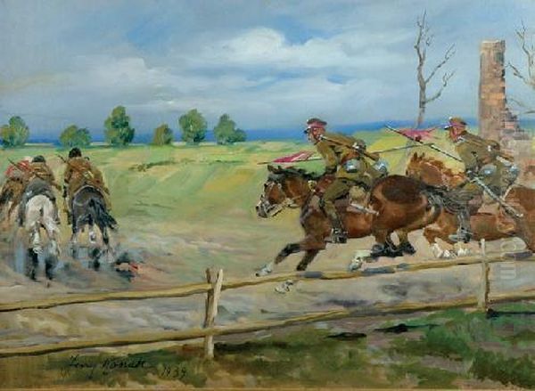 Poscig Za Bolszewikami Oil Painting by Jerzy Kossak