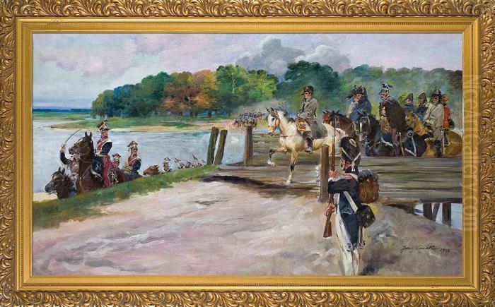 Crossing Wilia River Oil Painting by Jerzy Kossak