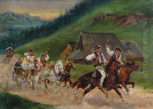 Jada Goscie Weselni Oil Painting by Jerzy Kossak