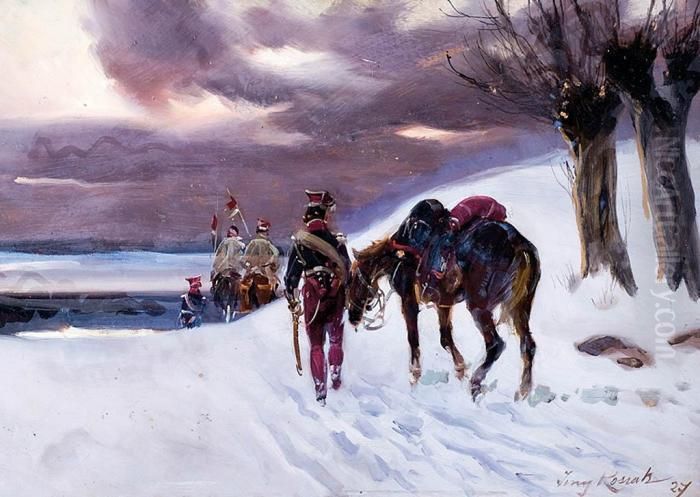 Odwrot Spod Moskwy (ulani) Oil Painting by Jerzy Kossak