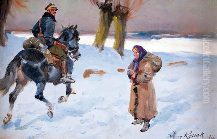 Ulan Pytajacy O Droge Oil Painting by Jerzy Kossak