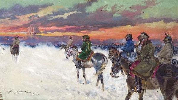 Wizja Napoleona W Trakcie Odwrotu Oil Painting by Jerzy Kossak