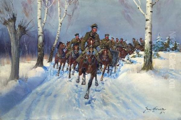 Artyleria Jedzie Oil Painting by Jerzy Kossak