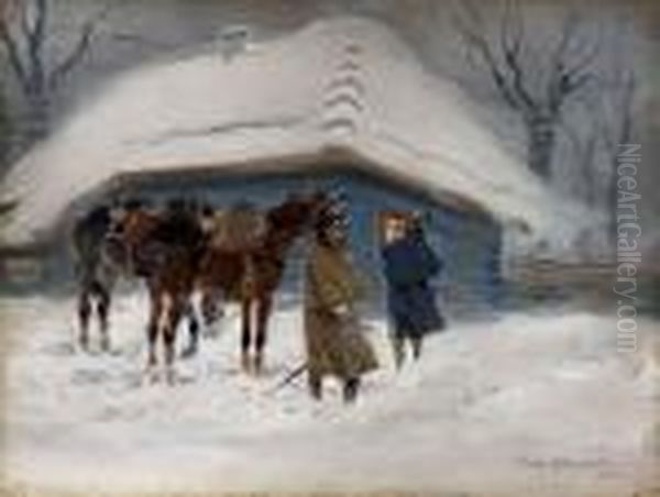 Patrol Kirasjerow Oil Painting by Jerzy Kossak