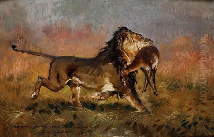 Lew Oil Painting by Jerzy Kossak