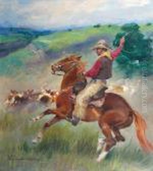 Cowboy Oil Painting by Jerzy Kossak