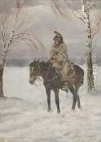 Militaire A Cheval Oil Painting by Jerzy Kossak