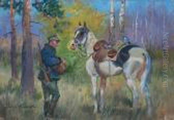 Odpoczynek Ulana Oil Painting by Jerzy Kossak