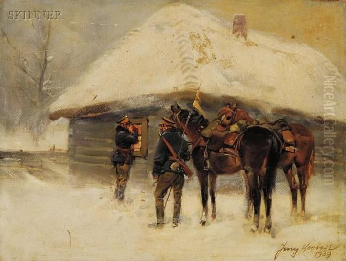 The Inspection Oil Painting by Jerzy Kossak