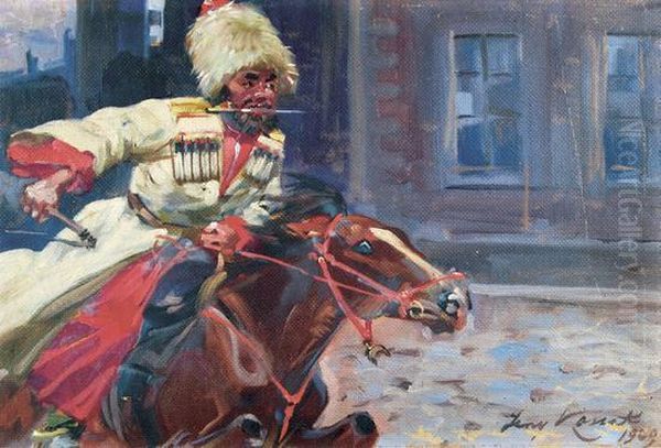 A Charging Cossack Oil Painting by Jerzy Kossak