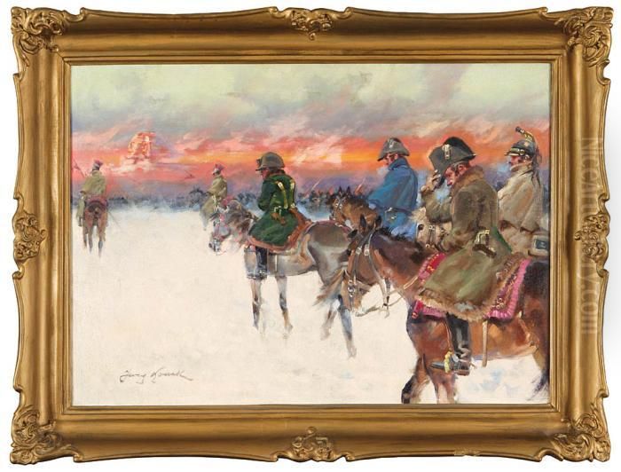 Odwrot Napoleona Spod Moskwy Oil Painting by Jerzy Kossak