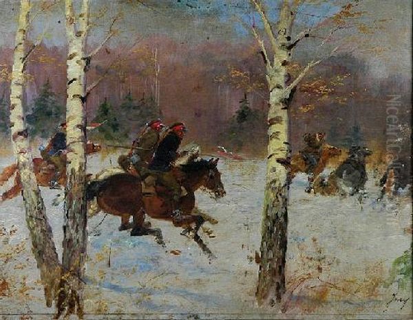 Poscig Za Bolszewikami Oil Painting by Jerzy Kossak