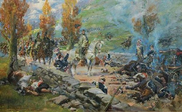 Napoleon Wjezdza Do Zdobytego Wawozu Sam Oil Painting by Jerzy Kossak