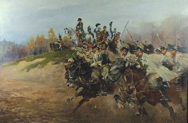 Szarza Kirasjerow Przed Napoleonem Oil Painting by Jerzy Kossak