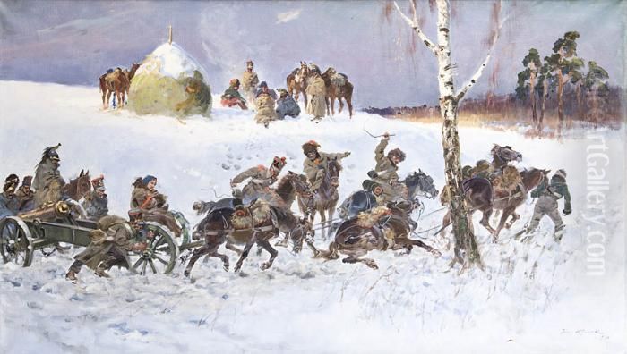 Powrot Artylerii Oil Painting by Jerzy Kossak