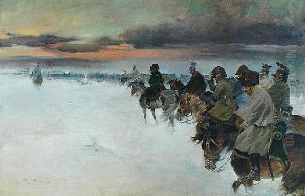 Odwrot Napoleona Oil Painting by Jerzy Kossak