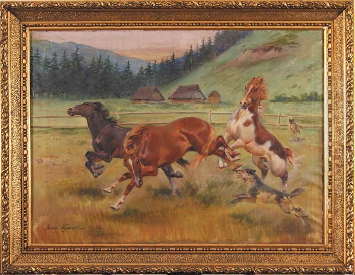 Sploszone Konie Oil Painting by Jerzy Kossak