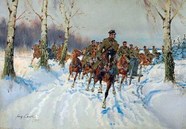 Artyleria Konna Oil Painting by Jerzy Kossak