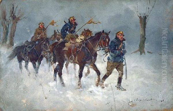 Zwiad Kawalerii Wojsk Pogranicza Oil Painting by Jerzy Kossak