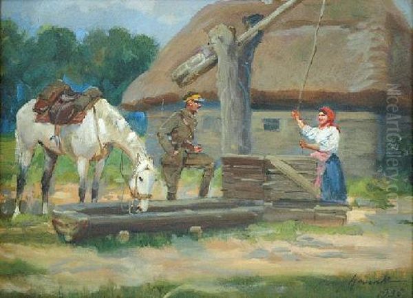Przy Studni Oil Painting by Jerzy Kossak