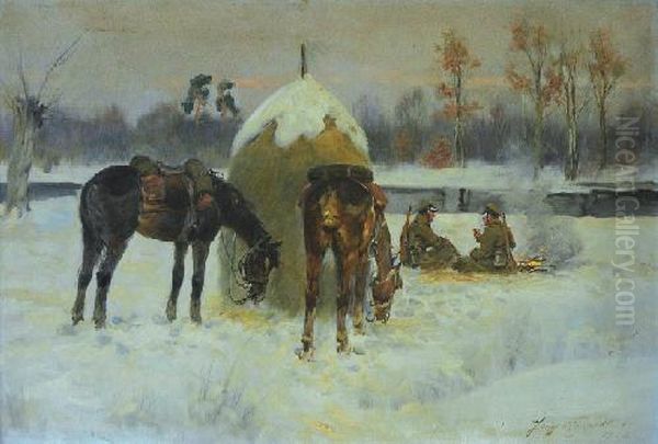 Patrol Na Postoju Oil Painting by Jerzy Kossak