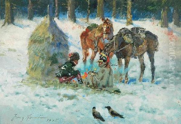 Przy Ognisku Oil Painting by Jerzy Kossak