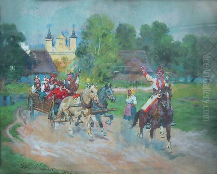 Wesele Krakowskie Oil Painting by Jerzy Kossak
