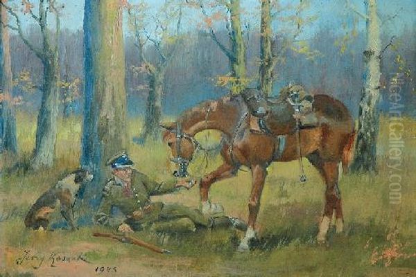 Trzej Przyjaciele Oil Painting by Jerzy Kossak