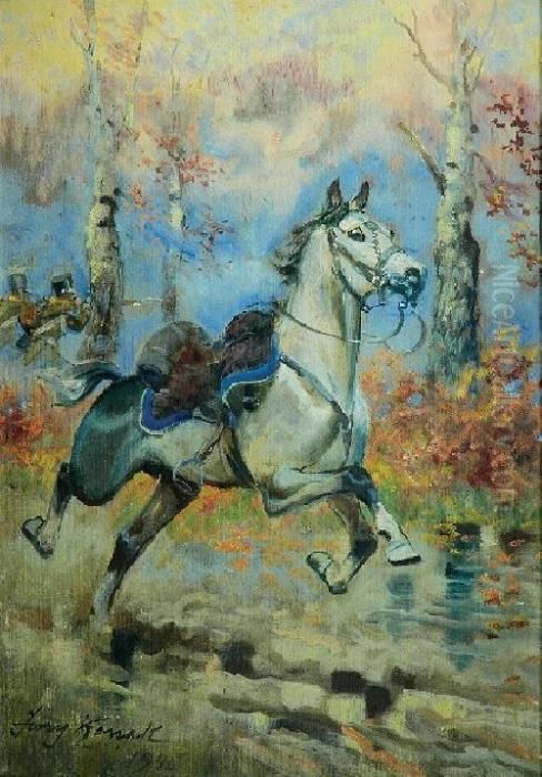 Sploszony Kon Oil Painting by Jerzy Kossak