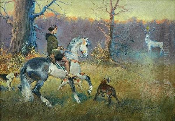 Swiety Hubert Oil Painting by Jerzy Kossak