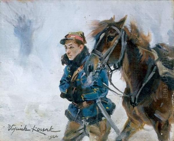 Le Cavalier Dans La Neige Oil Painting by Jerzy Kossak