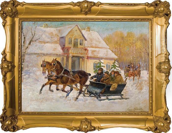 Przed Dworkiem Oil Painting by Jerzy Kossak