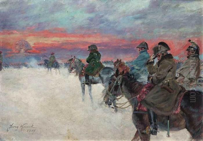 Odwrot Napoleona Oil Painting by Jerzy Kossak