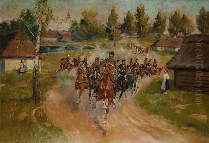 Dzialon Artylerii Konnej Oil Painting by Jerzy Kossak