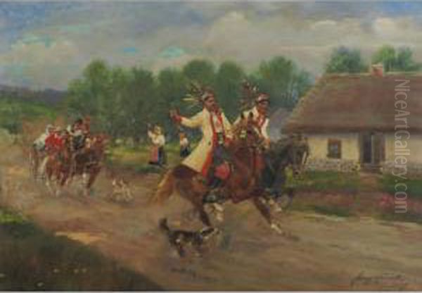 The Race Oil Painting by Jerzy Kossak