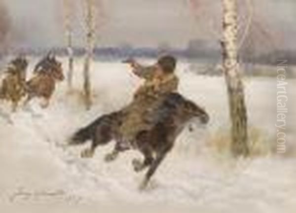 Pogon, Epizod Z Wojny Bolszewickiej Oil Painting by Jerzy Kossak