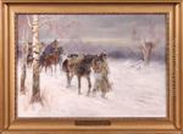 Odwrot Spod Moskwy, 1930 R. Oil Painting by Jerzy Kossak