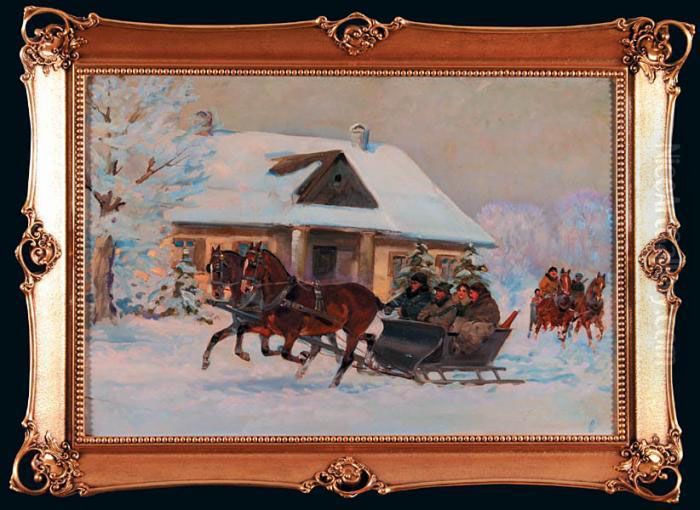 Na Polowanie, 1930 R. Oil Painting by Jerzy Kossak